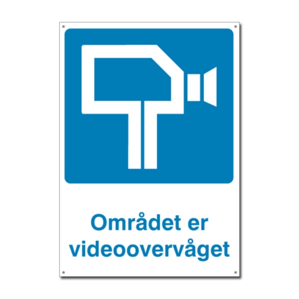 Videoovervågningsskilt fra Skomø med tekst "Området er videoovervåget"