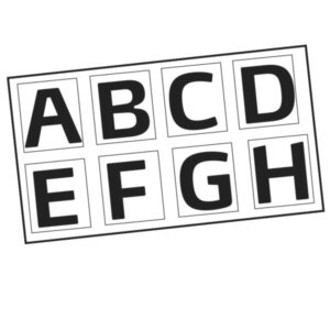 Ark med bogstaver A-H