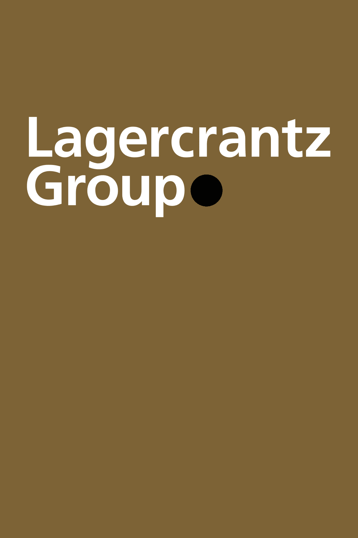 Lagercrantz Group logo i hvid tekst på brun baggrund med sort prik.