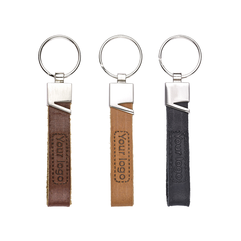 Lædernøglering med metaldetalje fra Skomø – i brun, cognac og sort læder med mulighed for logo